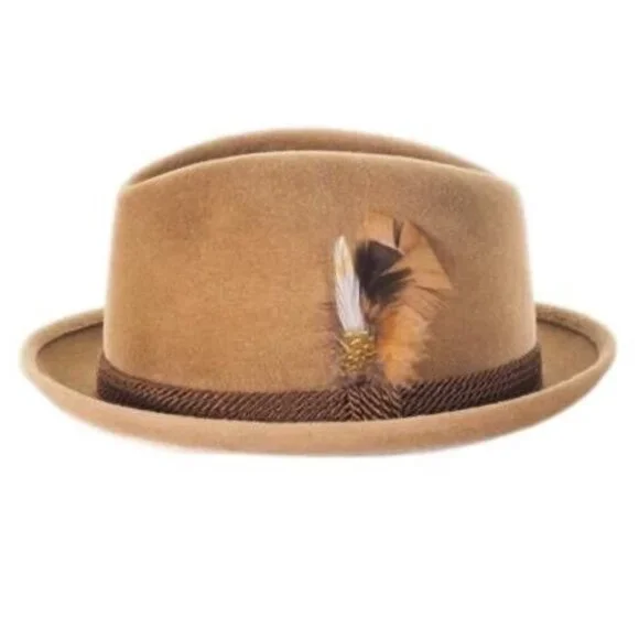 Vintage 1950’s Mallory Fedora Size 6 3/4 54 Mens Hat Tan Wool Feather - Picture 2 of 12